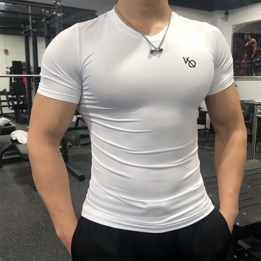 Áo Tập Gym Nam Vanquish cổ tròn, Ngắn tay, co dãn 4 chiều thích hợp tập gym đi bộ đạp xe vận động thoải mái