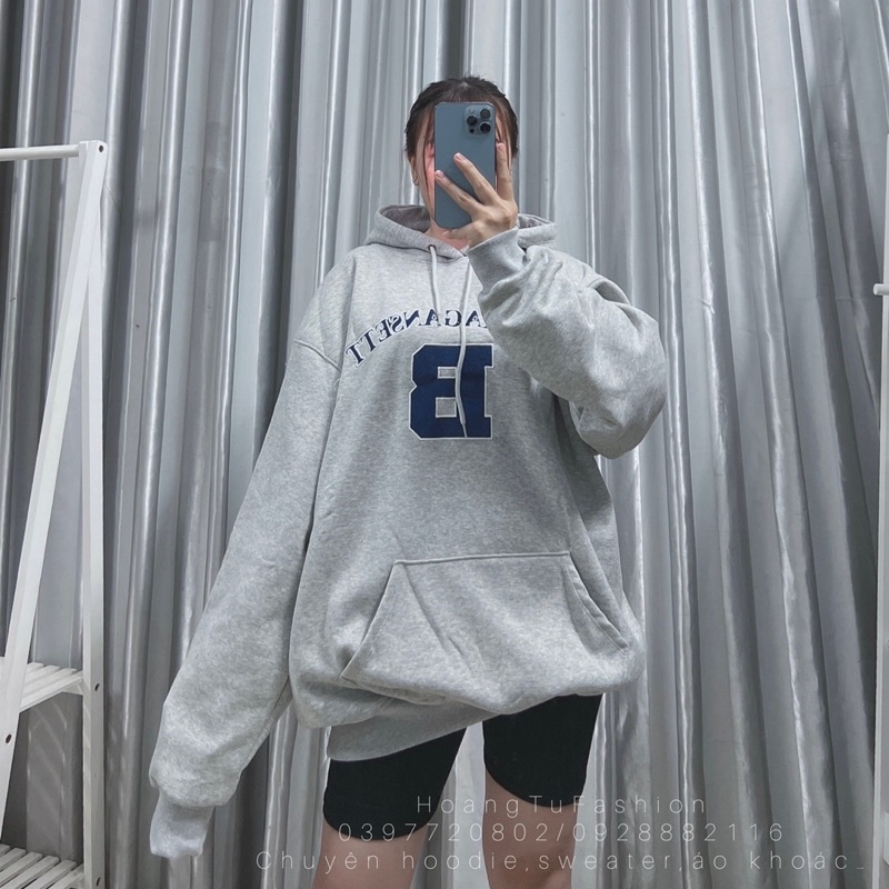 Áo hoodie vải nỉ Lót Bông Dày Dặn Thêu B Unisex Form Rộng