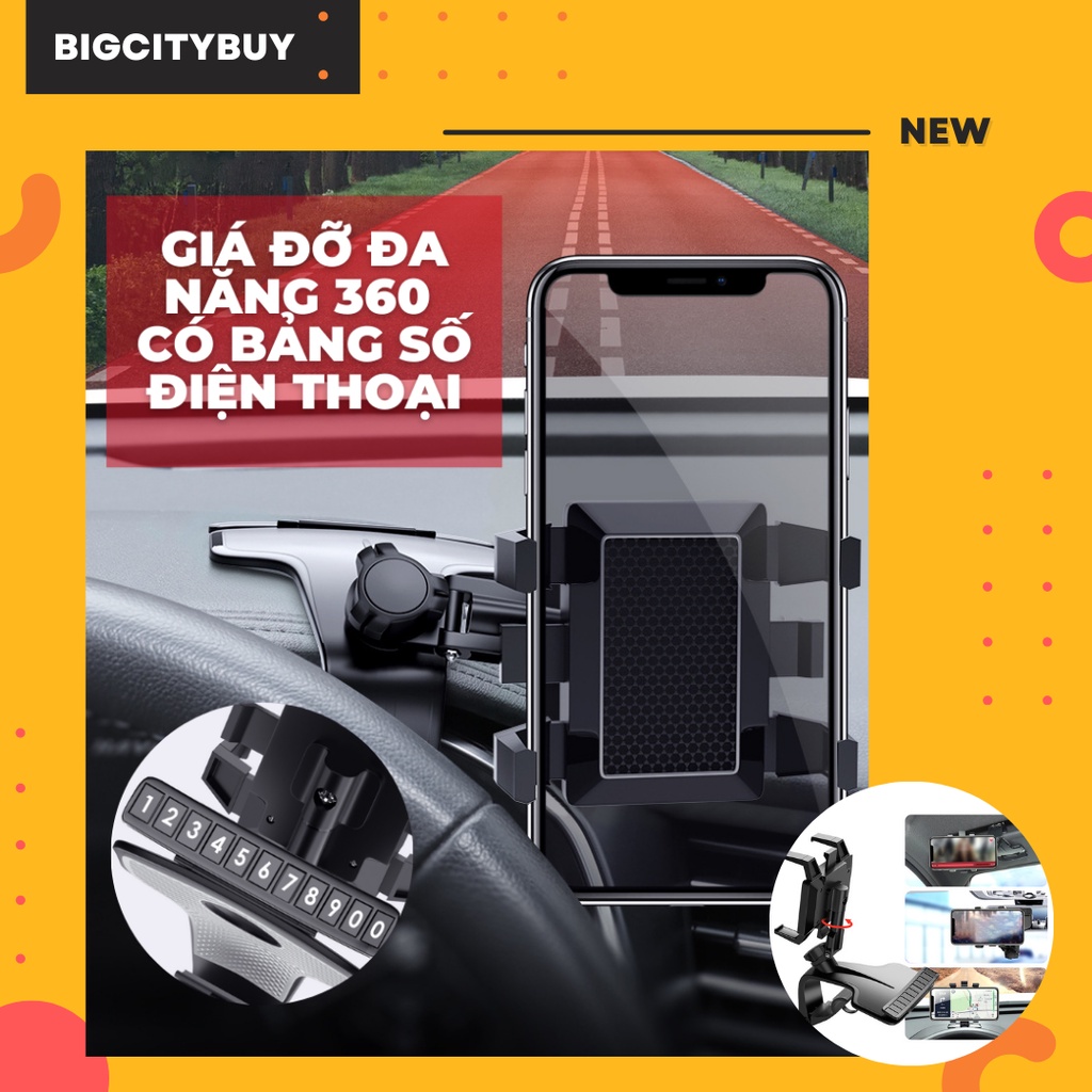 Giá đỡ kẹp điện thoại trên ô tô xoay 360 độ chống rung gắn taplo, gương chiếu hậu kèm bảng số điện thoại Chính Hã