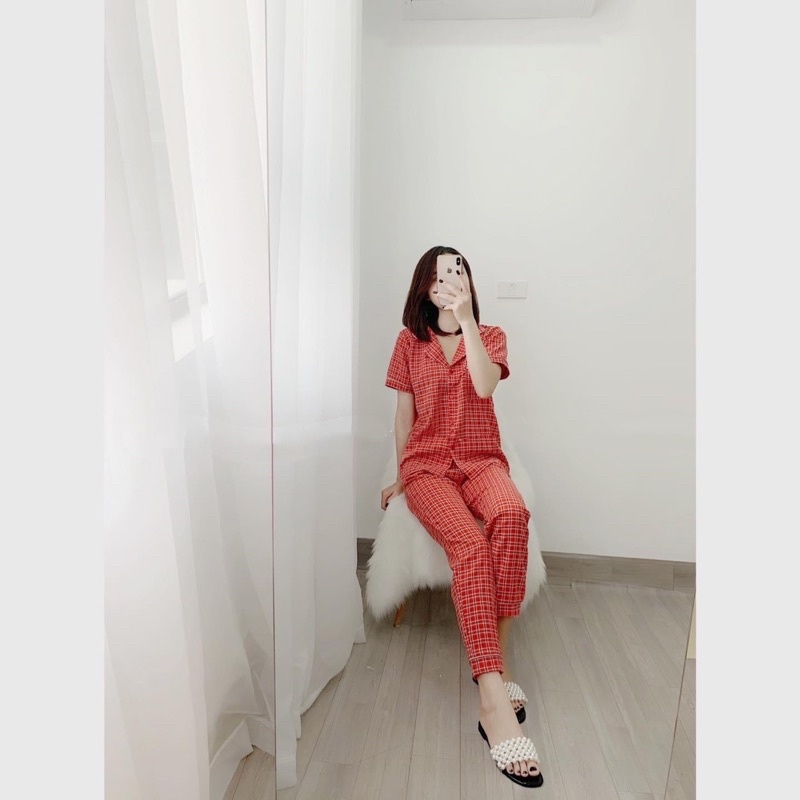 BỘ PIJAMA CHẤT ĐŨI HÀN HOẠ TIẾT KẺ Ô | BigBuy360 - bigbuy360.vn