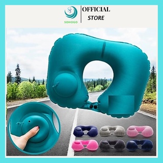 Gối hơi kê cổ kiêm luôn bơm tay. Gối hơi văn phòng tự bơm. Gối hơi tự bơm hình chữ U 40x24x12cm. Gối hơi du lịch chữ U