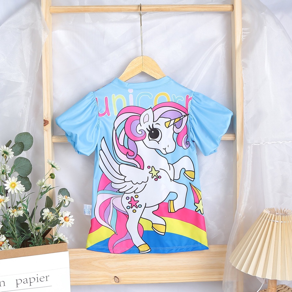 Váy Đầm Bé Gái tay phồng Hàng mới về chất liệu thun dày SIL LẠNH mịn mát in hình 3D.