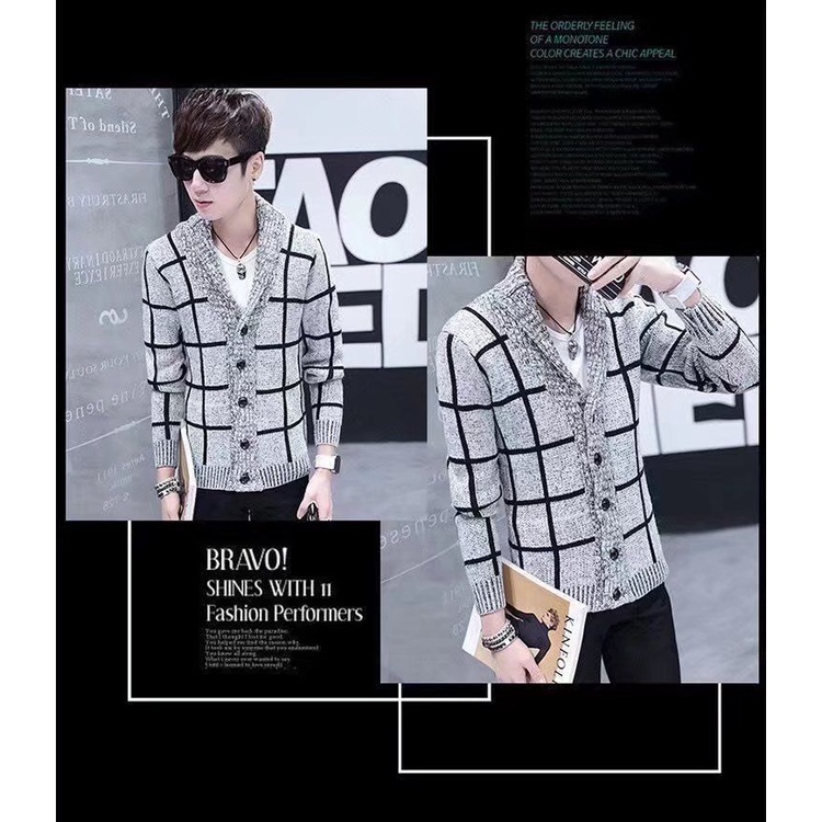 Áo Khoác Cardigan Dệt Kim Dáng Ôm Thời Trang Thu Đông Cho Nam Giới