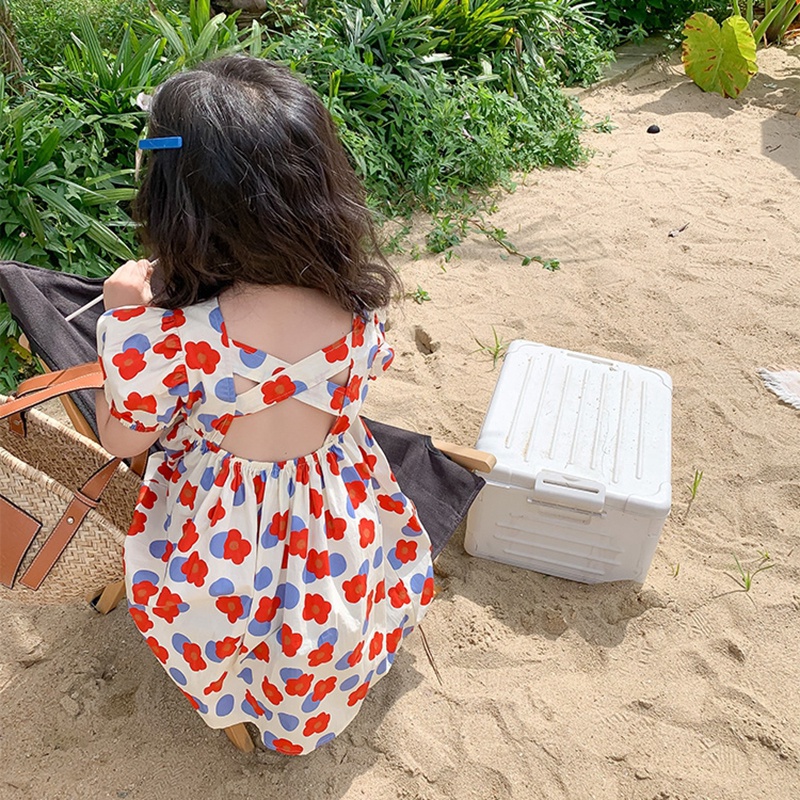 Đầm Công Chúa Một Mảnh Tay Phồng In Hoa Nhiều Màu Cho Bé Gái