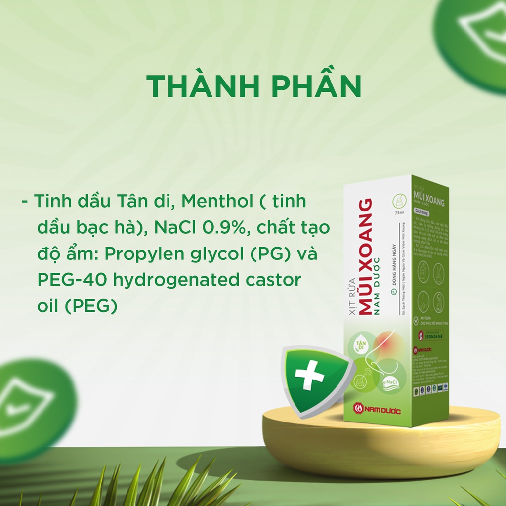 Xịt rửa mũi xoang Nam Dược chai 75ml muối biển và thảo dược giúp xịt sạch, thông mũi, ngăn ngừa và giảm viêm mũi xoang