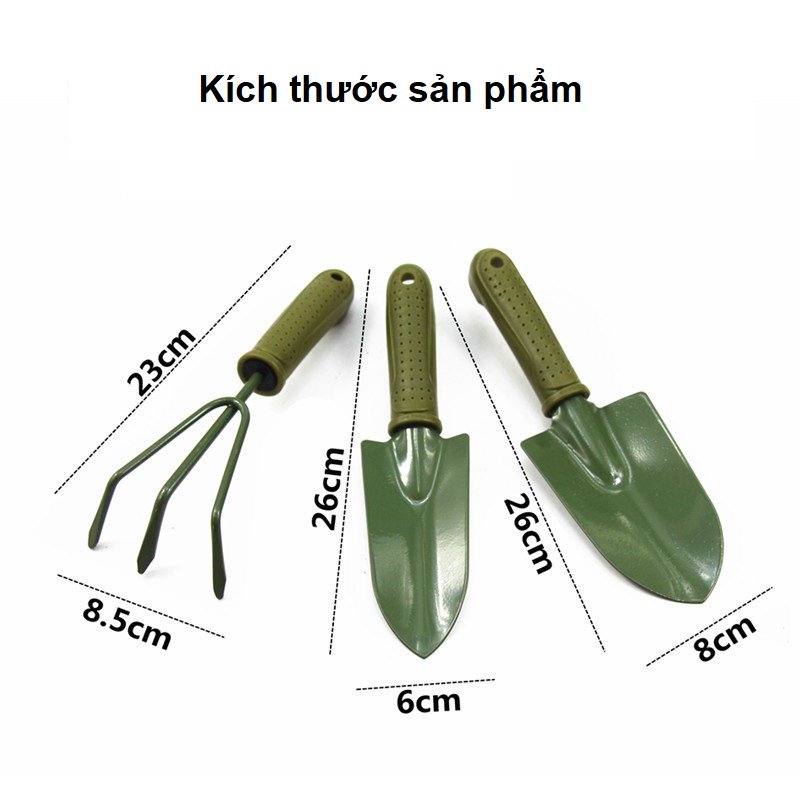 Bộ dụng cụ làm vườn 3 món size lớn (thép xanh)