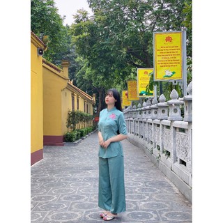 Đồ đi lễ chùa màu xanh mint