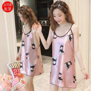 Nightdress female suspenders ice silk pajamas sweet and sexy cute đồ ngủ ♥️ ྆