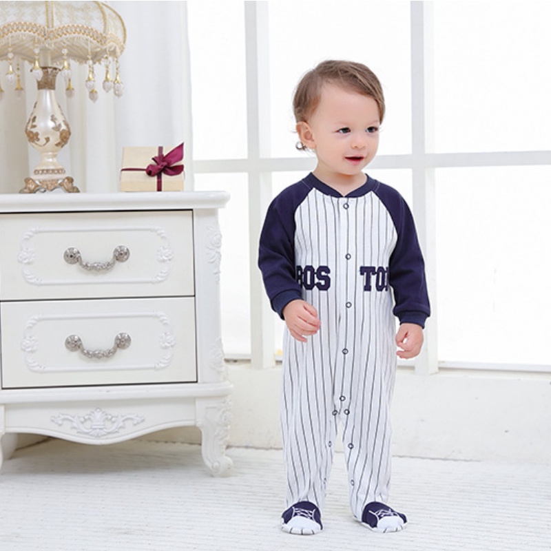 Áo Liền Quần Tay Dài Bằng Cotton Cho Bé Trai 0-18 Tháng Tuổi