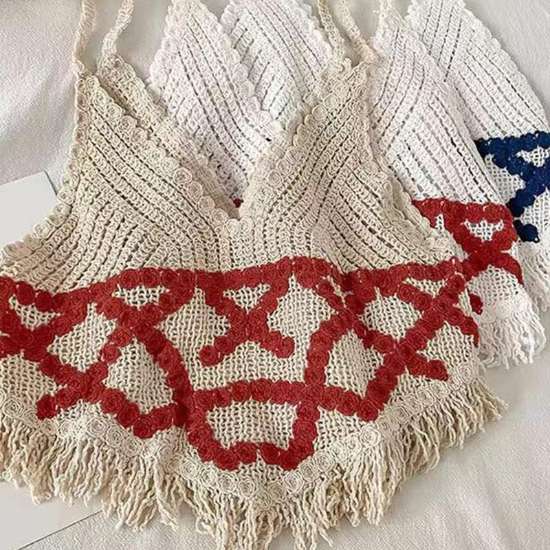 Áo croptop hai dây cổ chữ V sâu họa tiết kẻ sọc phong cách boho quyến rũ cho nữ