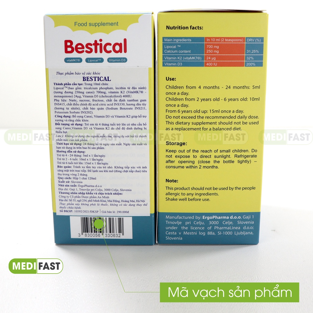 Siro Bestical bổ sung calci Vitamin D3K2 Canxi cho bé Bestical 120ml - giúp bé phát triển chiều cao,xương răng chắc khỏe
