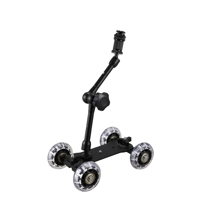 ◇ Mobile Rolling Sliding Dolly Stabilizer Skater Slider 11 Inch Articulating Magic Arm Camera Rail Stand Photography Car
