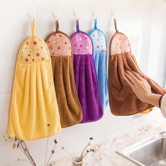 Combo 5 Khăn Lau Tay Nhà Bếp Đa Năng CÓ MÓC TREO TƯỜNG Siêu Thấm Mềm Mại Lau Bếp Lau Cốc Chén Nhiều Màu Sắc Tiện Dụng