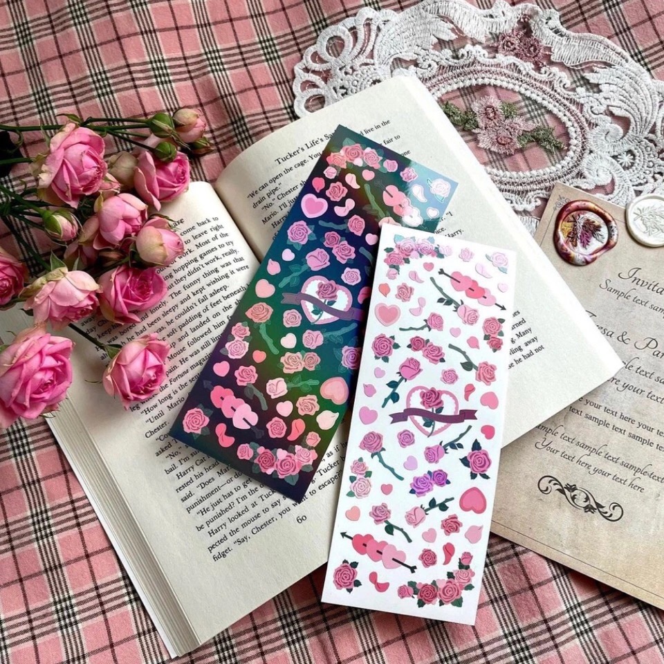 Miếng dán họa tiết hoa hồng óng ánh sáng tạo dùng trang trí thủ công