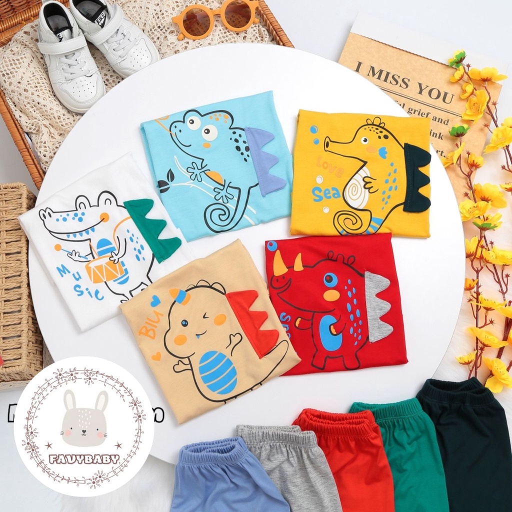 Đồ Bộ MINKY MOM Chính Hãng Ba Lỗ Bé Trai Bé Gái Quần Cộc Mùa Hè Hình Khủng Long Cute Trẻ Em 0 1 2 3 4 5 6 Tuổi-Favybaby