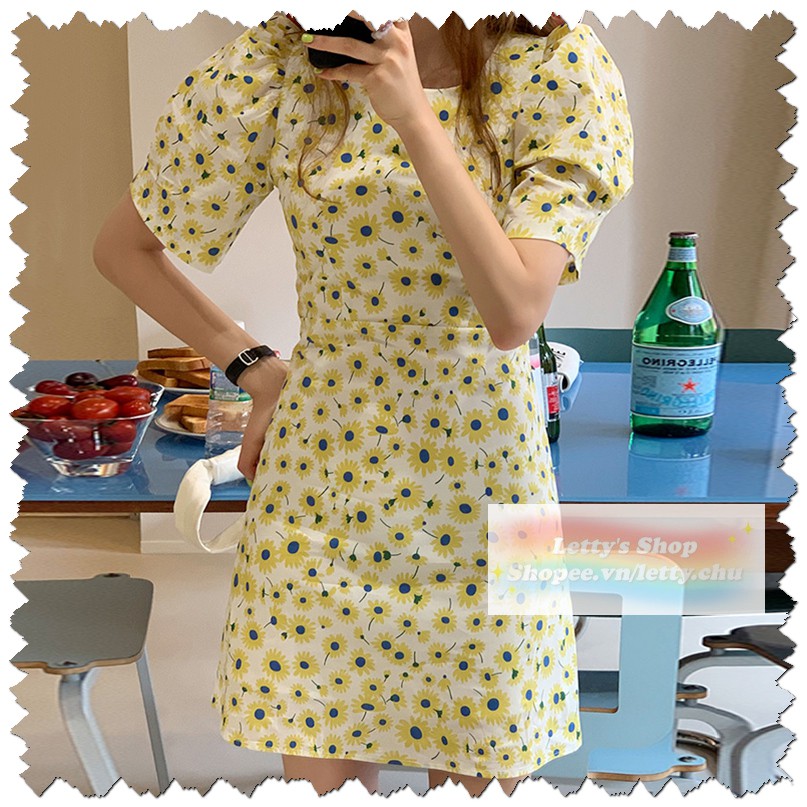 (ORDER) Váy ngắn chữ A hoa nhí màu đỏ, vàng phong cách Hàn.