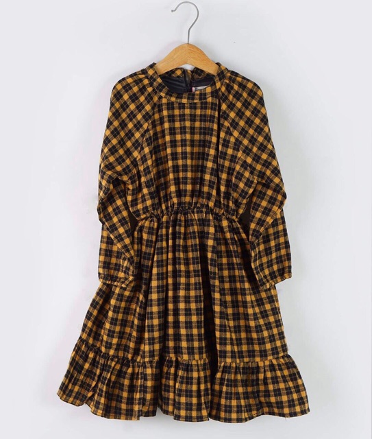 Váy Dạ Vintage Bé Gái Gingham Vàng Commencer