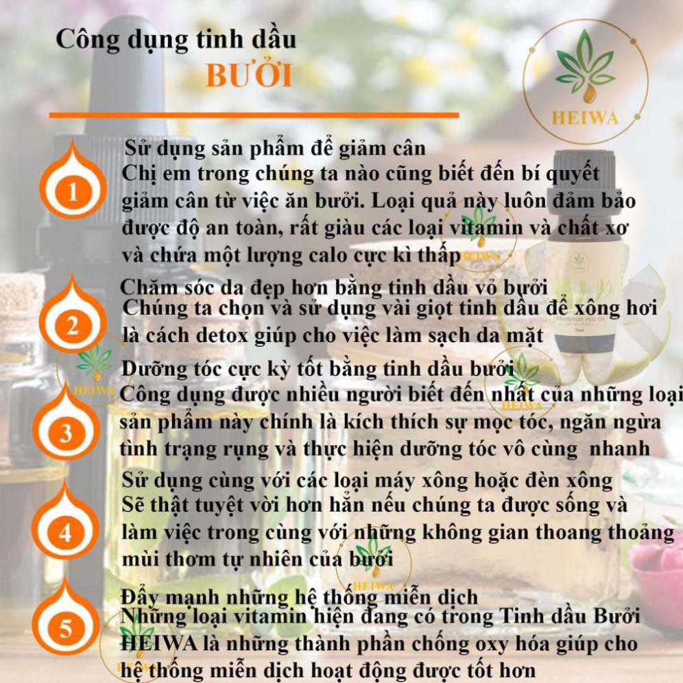 [VỎ BƯỞI ]Tinh dầu nguyên chất nhập khẩu ấn độ, có giấy kiểm định chất lượng, thơm phòng, treo xe, đuổi muỗi hiệu quả HW