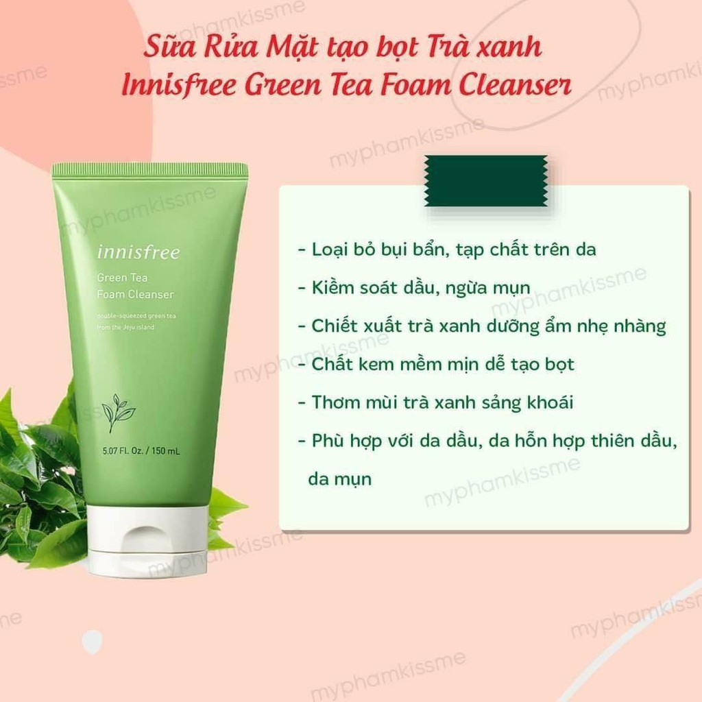 Sữa Rửa Mặt  Trà Xanh Innisfree GREEN TEA  FOAM CLEANSER 150ml)