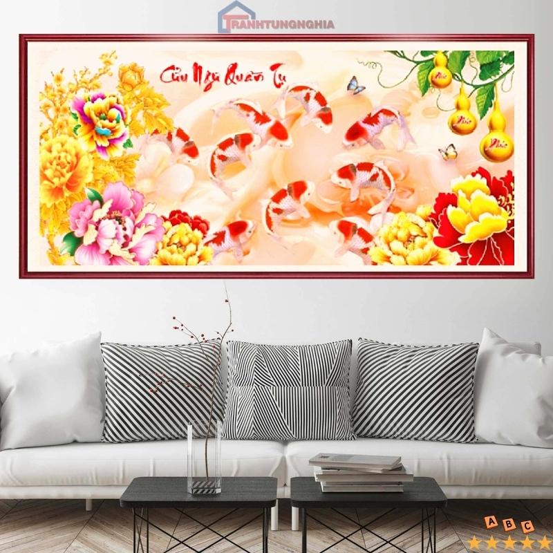 Tranh đính đá ABC cá cửu ngư quần tụ 1m60 x 80cm - 1m80 x 85cm