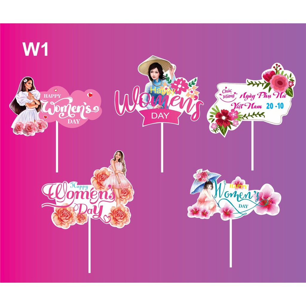 5 Set giấy WOMEN DAY trang trí bánh kem