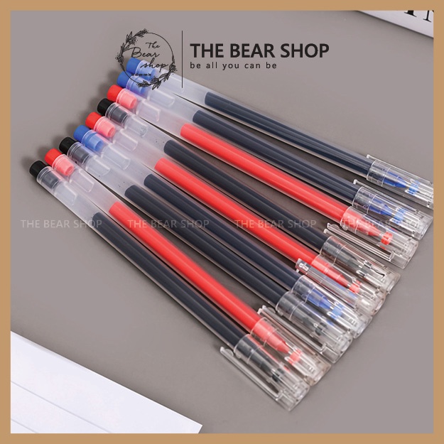 Bút mực gel dung lượng lớn ngòi 0.5mm thiết kế vỏ trong suốt màu đen đỏ xanh - The Bear Shop
