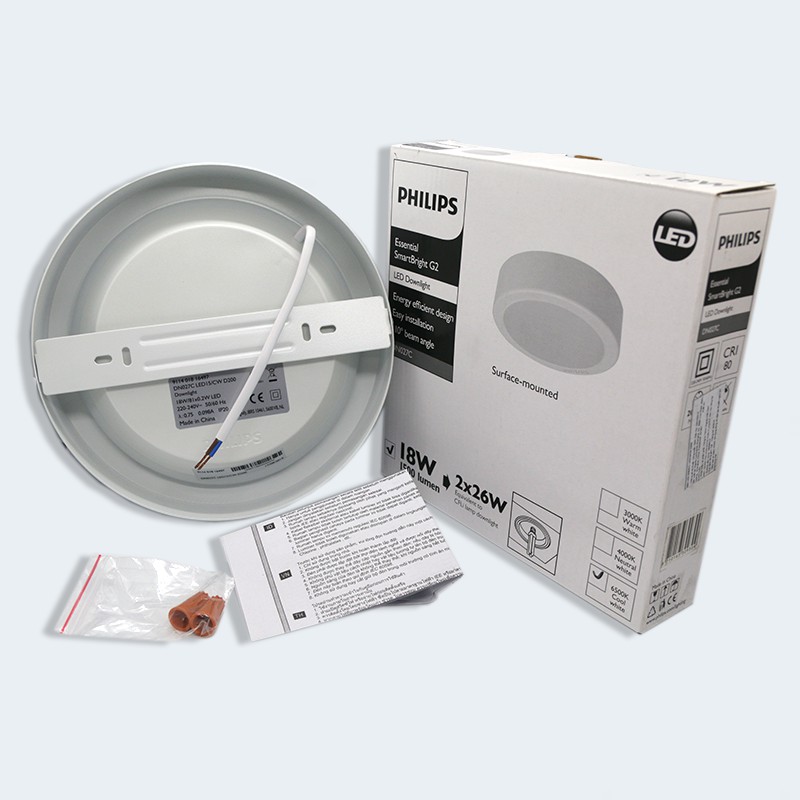 Bóng đèn LED tròn âm trần gắn nổi Philips LED Downlight 18W đường kính 200mm ánh sáng Trắng/Trung tính/Vàng