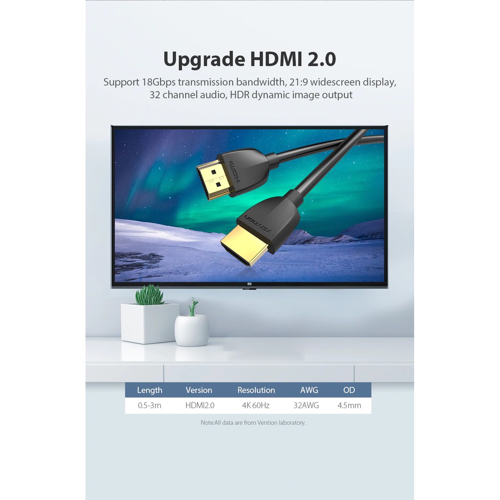 Dây cáp Vention chia cổng HDMI 2.0 4K 60Hz 3D HD HDMI đầu cắm sang đầu cắm dành cho máy in 3D 1080P