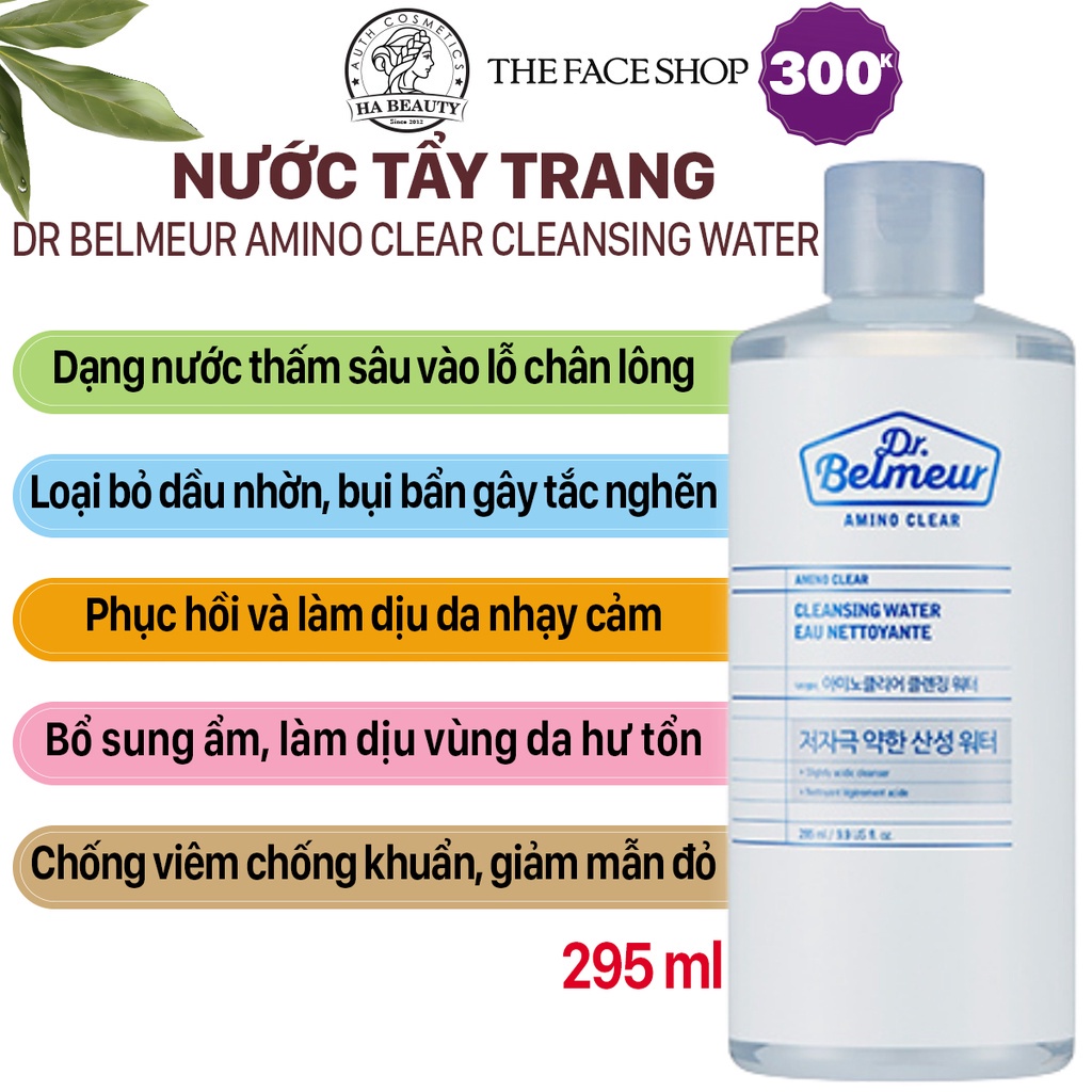 Nước tẩy trang dưỡng ẩm sạch sâu dịu nhẹ cho da nhạy cảm The Face Shop Dr Belmeur Amino Clear Cleansing Water 295ml