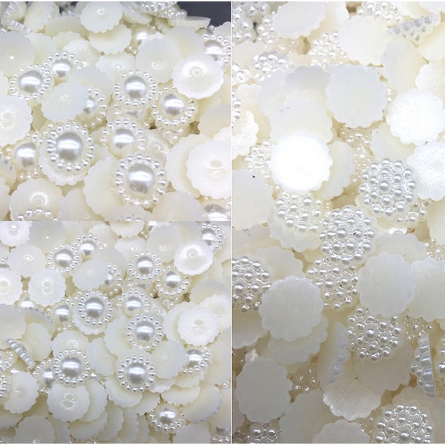 Set 50 Hạt Ngọc Trai Giả Nửa Hình Bông Hoa Dùng Làm Vòng Đeo Tay Thủ Công DIY