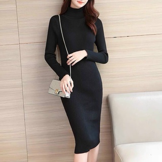 Đầm len body tăm cổ lọ