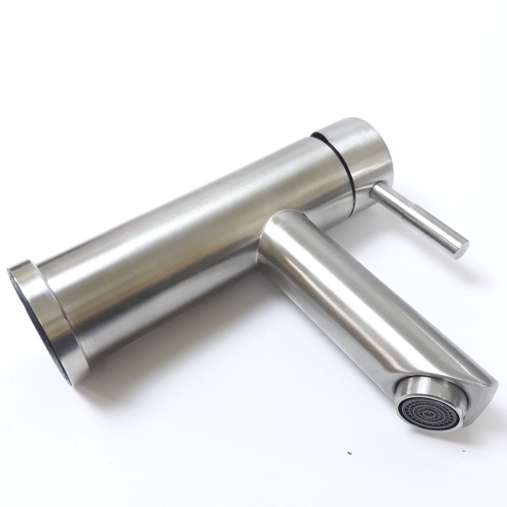 Vòi lavabo nóng lạnh inox 304 hình trụ trắng mờ đặc trưng inox phay cao cấp, sáng bóng, siêu bền