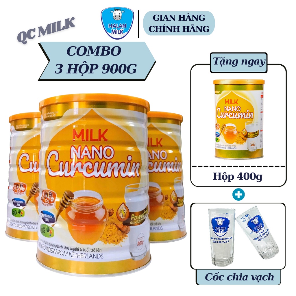 [Mua 3 tặng 1] COMBO 3 hộp Sữa nghệ milk nano curcumin 900g/hộp -Tốt cho người bị dạ dày, đại tràng,Halanmilk