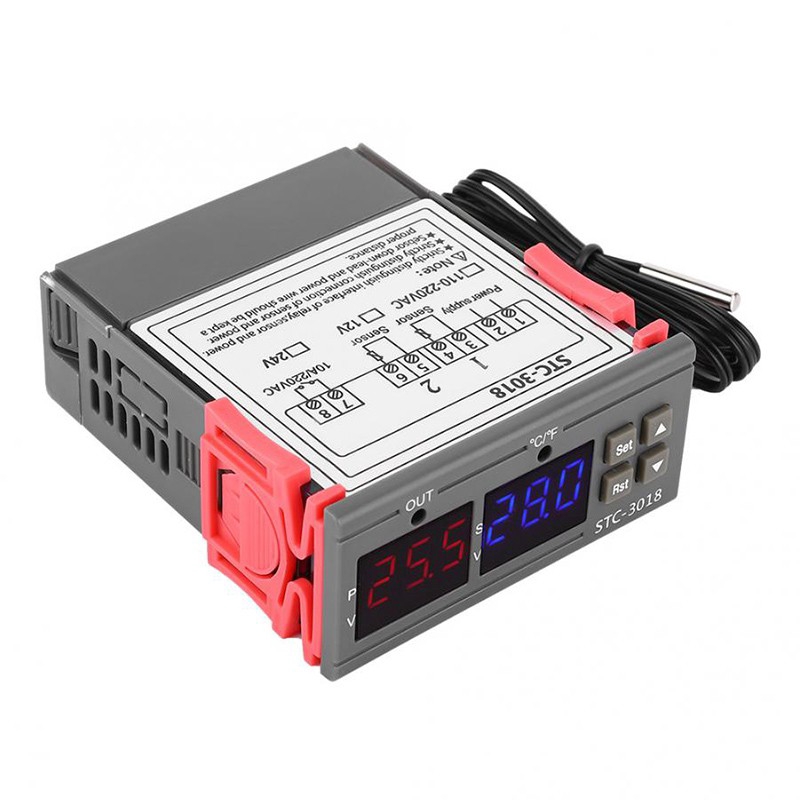 Bộ điều khiển nhiệt độ kỹ thuật số kép STC-3018 12V 24V 110-220V với cảm biến NTC