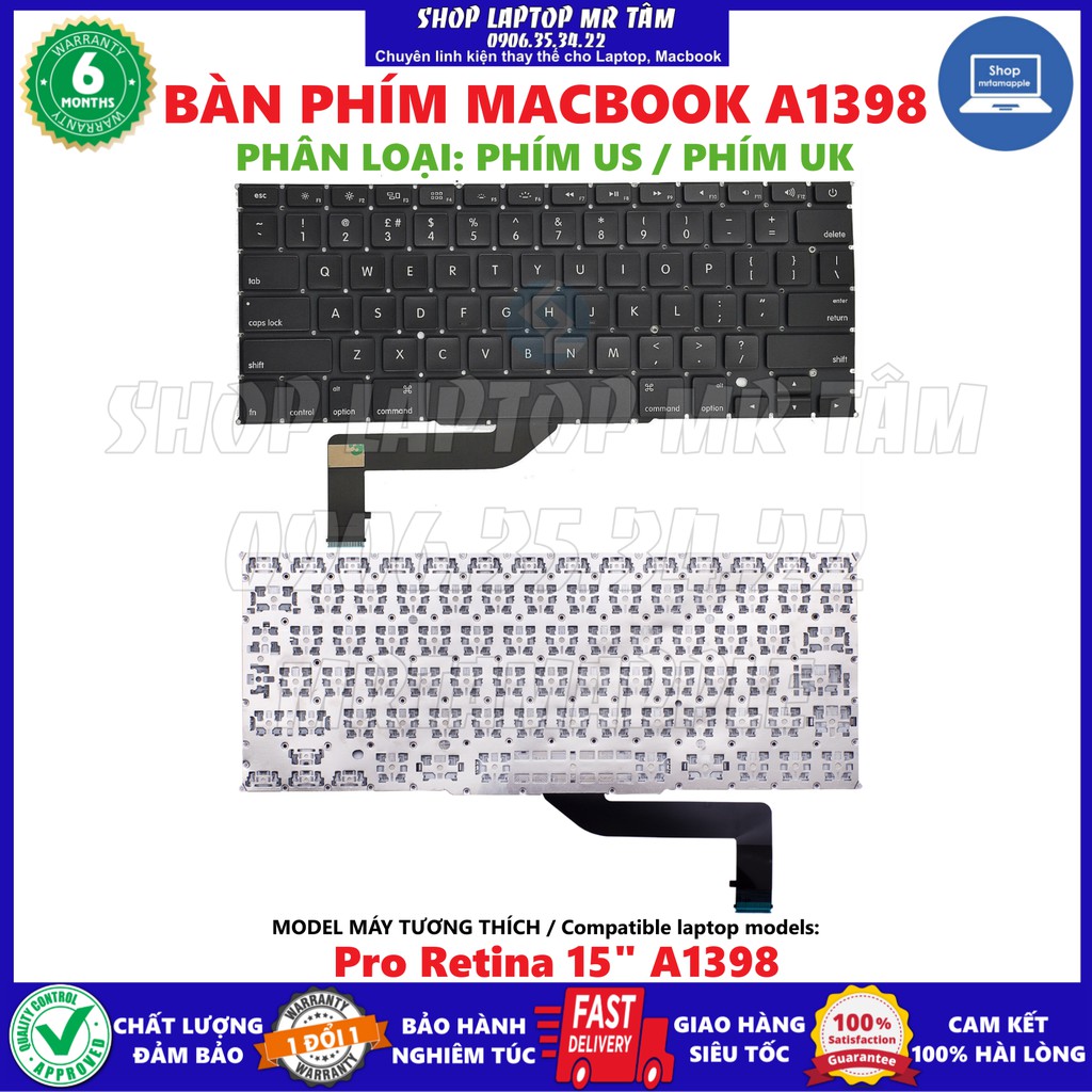 (KEYBOARD) BÀN PHÍM LAPTOP MACBOOK A1398 dùng cho Pro Retina 15&quot; A1398