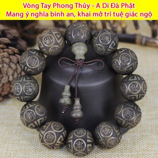 VÒNG TAY HẠT GỖ Phong Thủy - Gỗ Âm Trầm - Trạm khắc A Di Đà Phật, mang lại bình an, khai mở trí tuệ giác ngộ