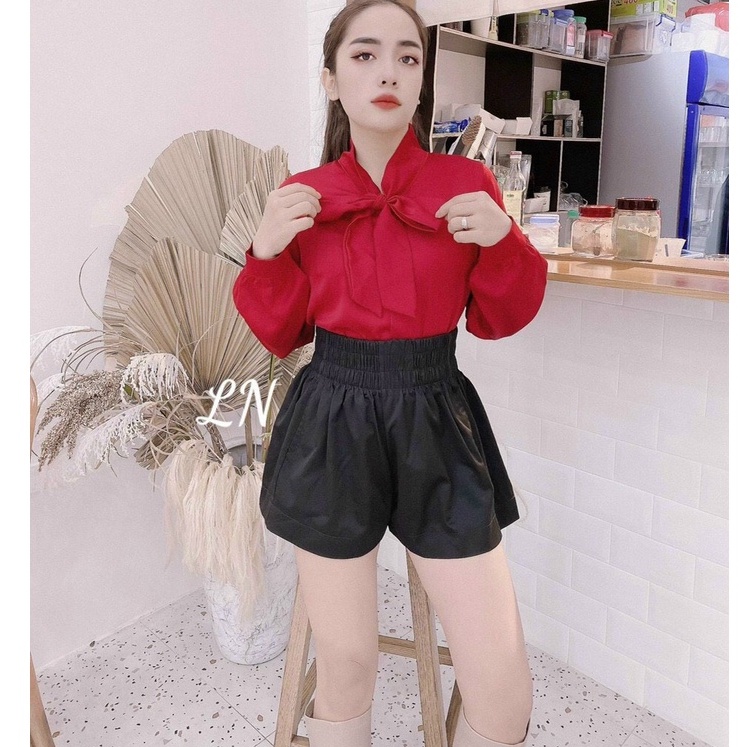 Áo sơ mi lụa công sở cổ nơ nhiều màu