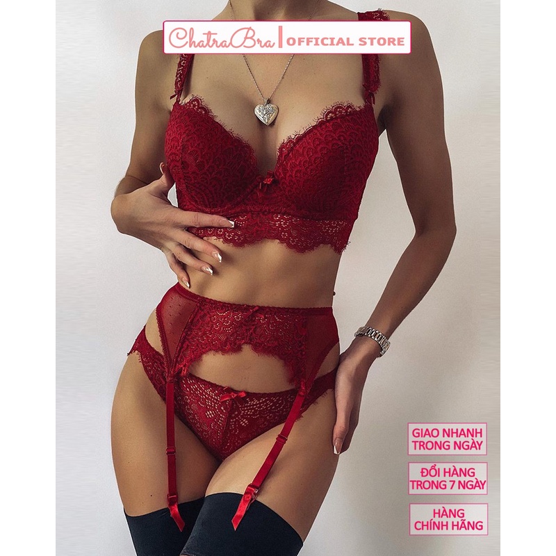 Set lingerie nâng ngực tôn dáng tặng kèm vớ