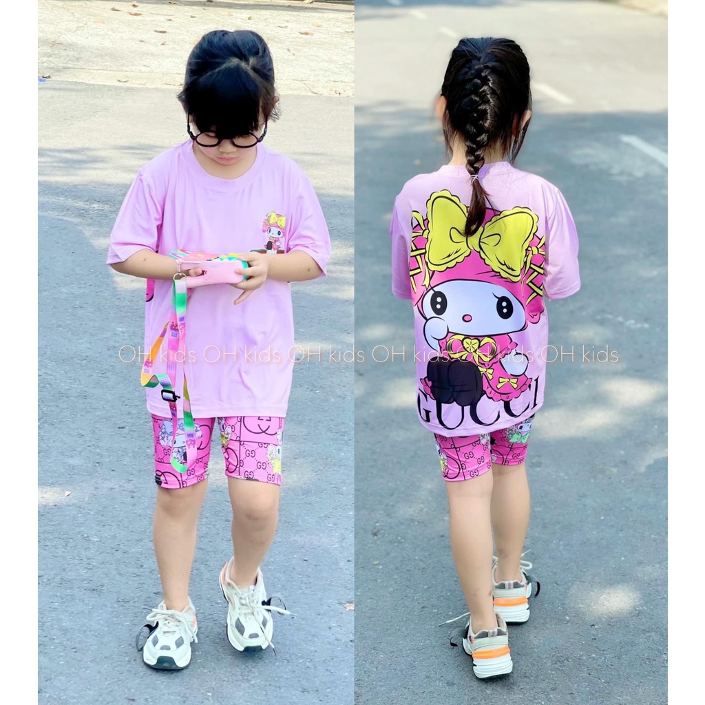 Bộ thun bé gái, bộ thun 3D co dãn 4c loại 1 in hình đáng yêu cho bé size 20-30kg