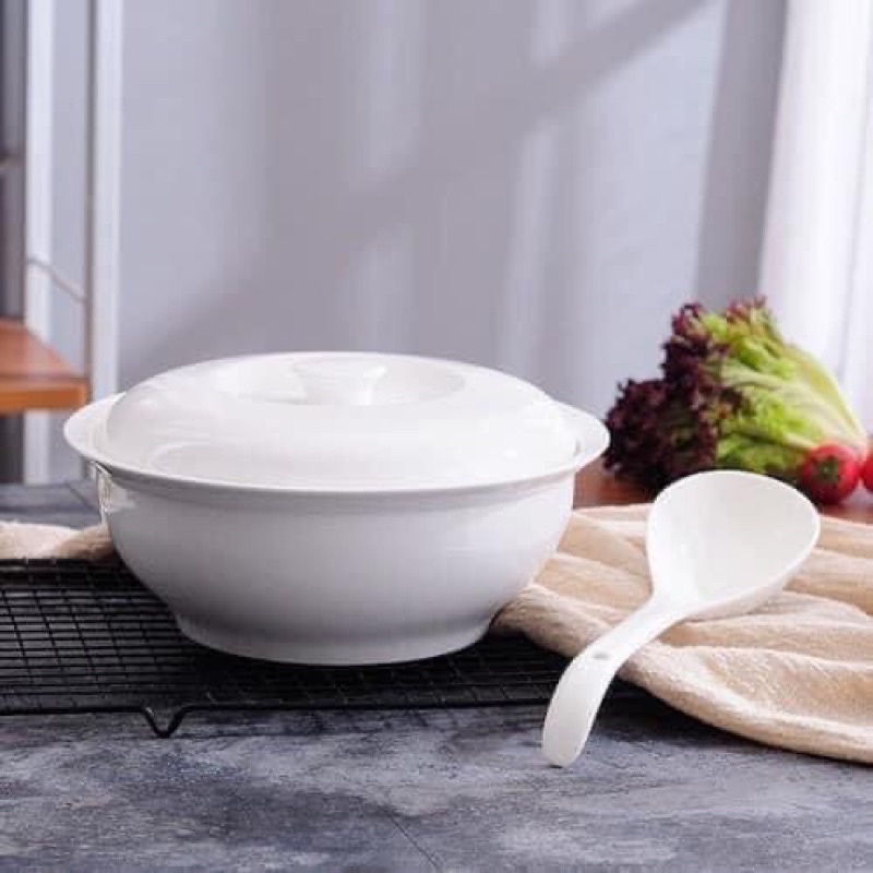 Thố Sứ Trắng 9 inch Cao Cấp đựng cơm canh