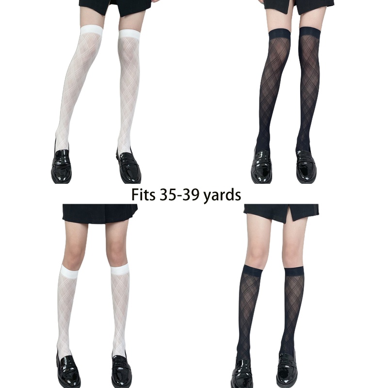 Vớ Dài Qua Gối Vải Lụa Mỏng Họa Tiết Vân Kim Cương Phong Cách Nhật Bản Lolita 10MK