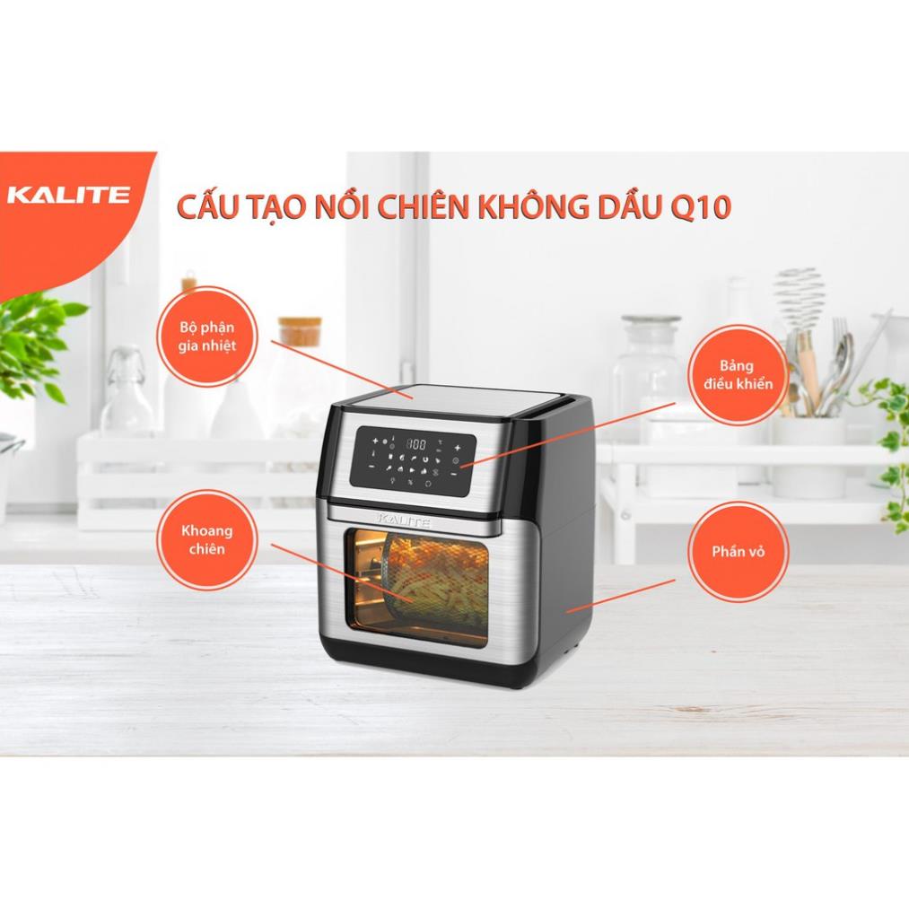 Nồi chiên không dầu Kalite Q10, công suất 1800W, dung tích 10L, hàng chính hãng tặng bình xịt, kẹp gắp BH 24 tháng