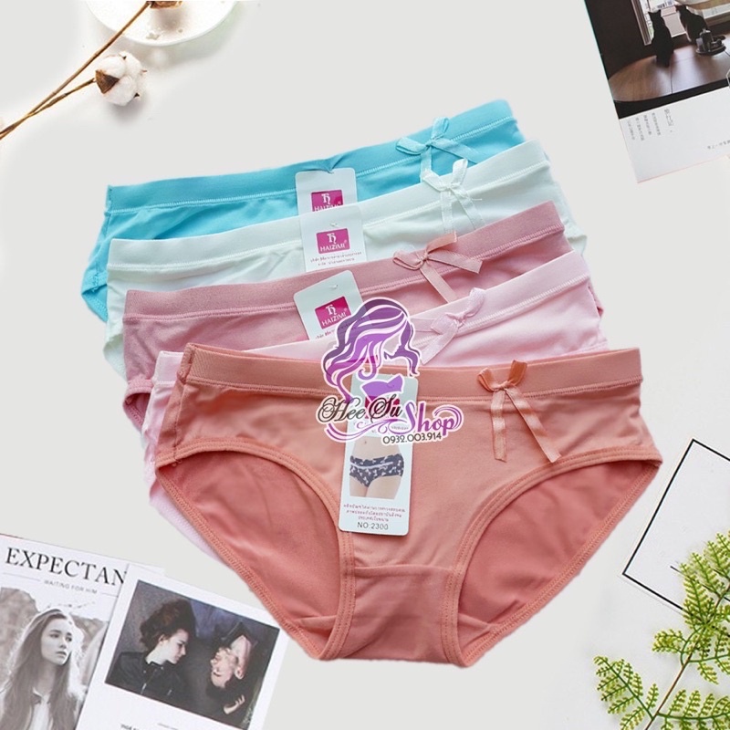 Quần lót, quần chíp nữ đáy ngắn, cạp thấp vải cotton Thái co dãn 4 chiều siêu mềm mịn, đính nơ dễ thương.