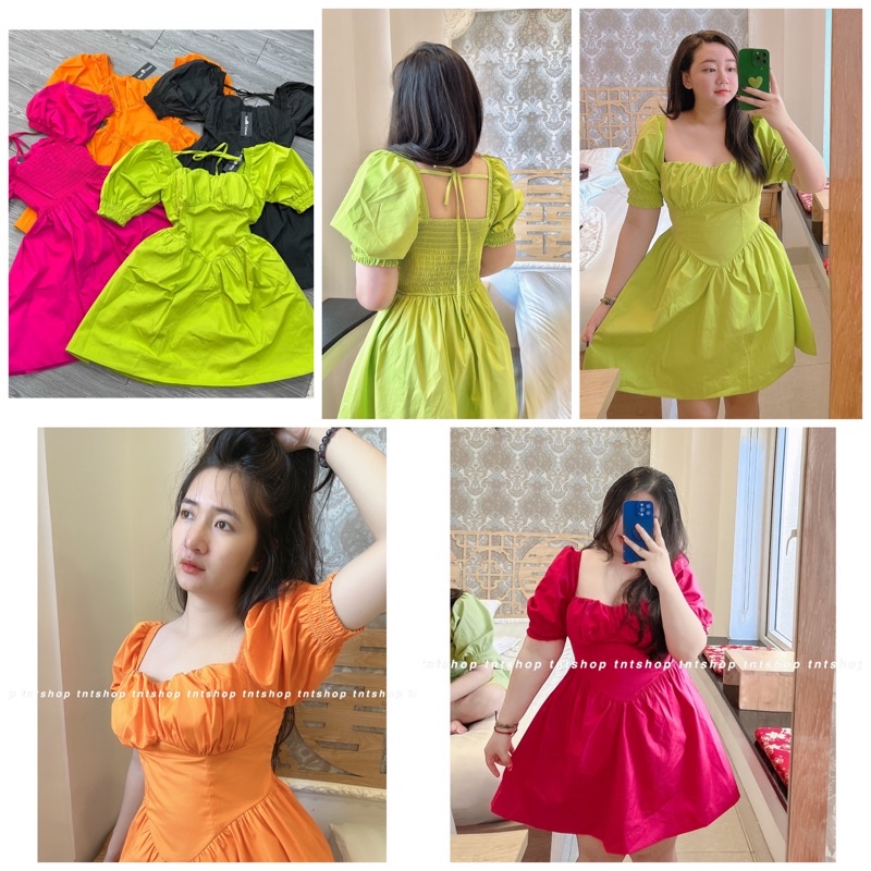 Đầm nhún ngực tay phồng siêu xinh [ TNT SHOP BIGSIZE 60kg - 90kg ]