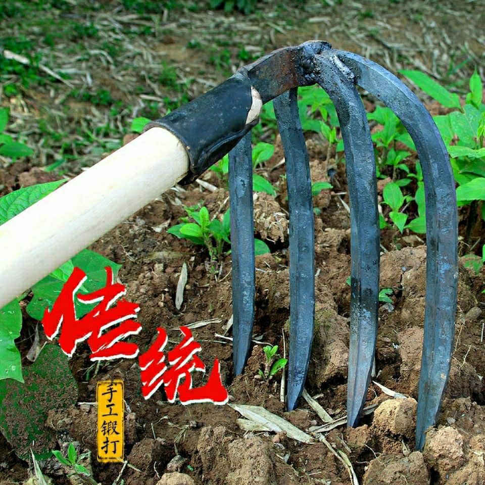 Dụng cụ nông nghiệp bốn răng rèn Làm vườn Xi măng Cào sắt trồng rau Cải tạo đất tơi xốp Grappling Hook