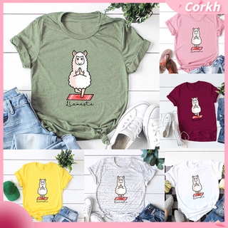 Áo thun ngắn tay in họa tiết tập yoga xinh xắn dành cho nữ