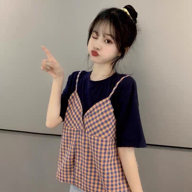 Bigsize S-4XL Áo phông phối giả yếm kẻ siêu xinh