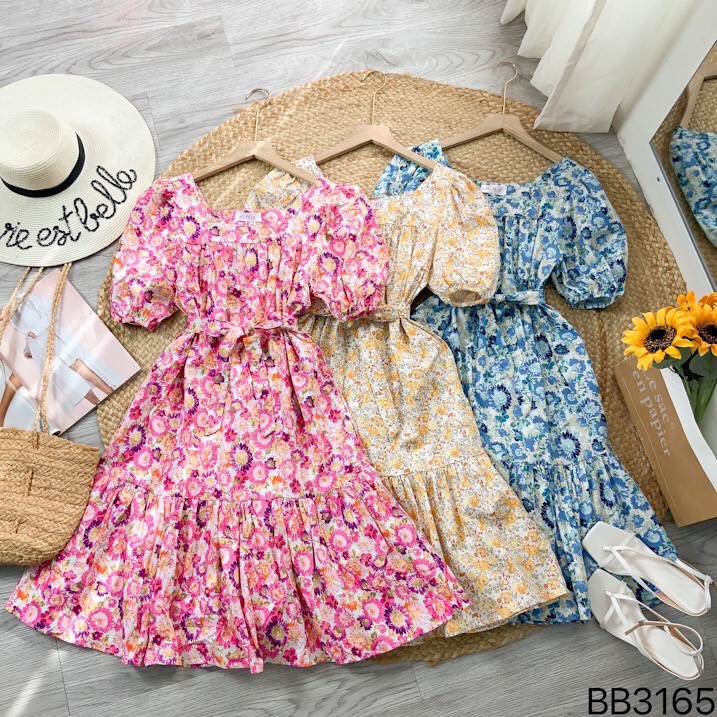 Đầm Babydoll Hoa chất Kate mềm mịn, đầm bầu Maxi cho các mẹ đi biển, du lịch VINTAGE STORE