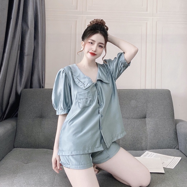 Đồ Ngủ Tiểu Tthư Tay Ngắn Cổ Thêu Chất Liệu Lụa Satin Cao Cấp Mềm Mịn Freesize 40-60kg - CN038 CINY | BigBuy360 - bigbuy360.vn