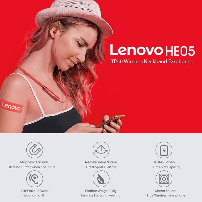 Tai Nghe Thể Thao Lenovo HE05 Nghe Nhạc Đàm Thoại,Thích Hợp Chơi Thể Thao Và Vận Động Ngoài Trời